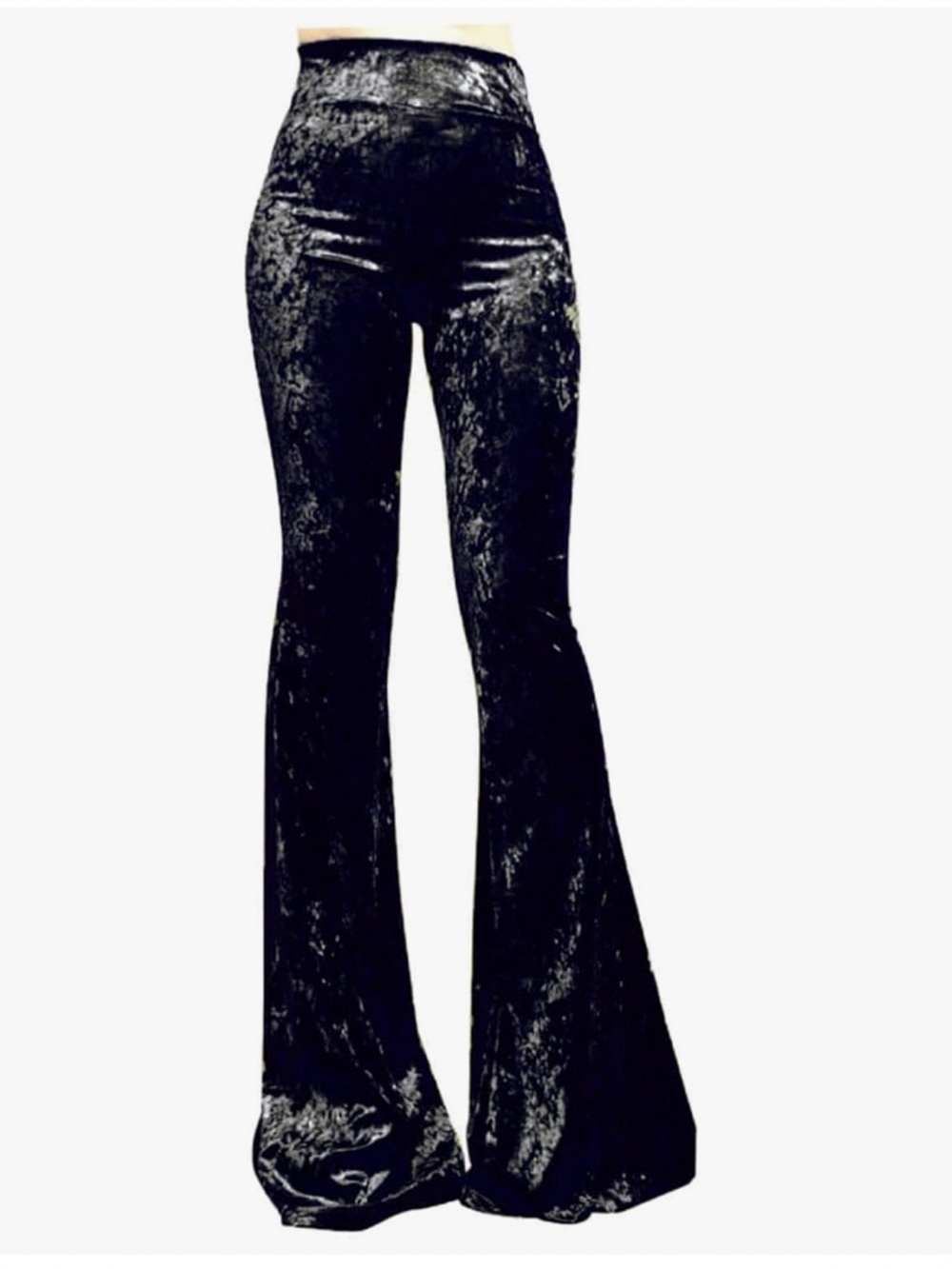 Black Velvet Bell Bottom Pants Small High Waist Flare Palazzo Stretch Boho